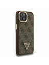 Guess Guess PU 4G Strass Dreiecks-Logo Stand Kamera Rahmen MagSafe Rückseite Hülle für iPhone 14 Braun