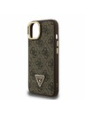 Guess Guess PU 4G Strass Dreiecks-Logo Stand Kamera Rahmen MagSafe Rückseite Hülle für iPhone 14 Braun