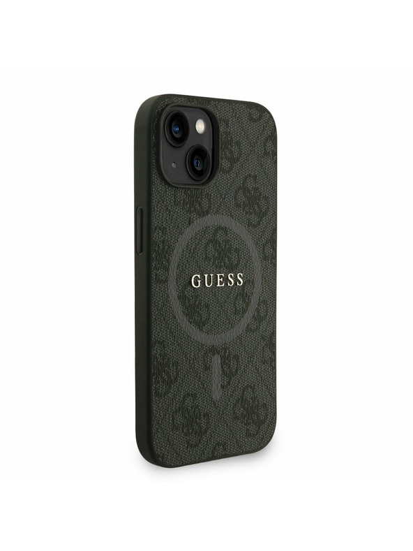 Guess Guess PU Leder 4G Farbiger Ring Riemen MagSafe Rückseite Hülle für iPhone 14 Schwarz