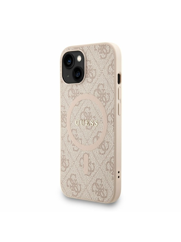 Guess Guess PU Leder 4G Farbiger Ring Riemen MagSafe Rückseite Hülle für iPhone 15 Pink