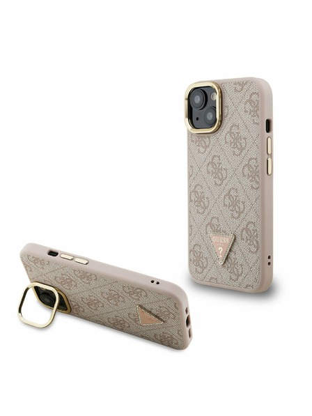 Guess Guess PU 4G Strass Dreiecks-Logo Stand Kamera Rahmen MagSafe Rückseite Hülle für iPhone 14 Pink