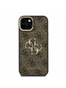 Guess Guess PU 4G Metall-Logo Stand Kamera Rahmen Rückseite Hülle für iPhone 14 Braun