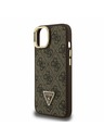 Guess Guess PU 4G Strass Dreiecks-Logo Stand Kamera Rahmen MagSafe Rückseite Hülle für iPhone 15 Braun
