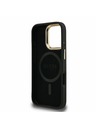 Guess Guess PU 4G Strass Dreiecks-Logo Stand Kamera Rahmen MagSafe Rückseite Hülle für iPhone 16 Pro Schwarz