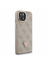 Guess Guess PU 4G Strass Dreiecks-Logo Stand Kamera Rahmen MagSafe Rückseite Hülle für iPhone 15 Pink