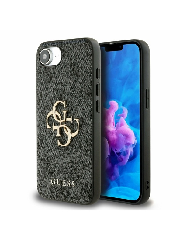 Guess Guess PU 4G Metall-Logo Rückseite Hülle für iPhone 16e Grau