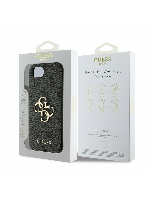 Guess Guess PU 4G Metall-Logo Rückseite Hülle für iPhone 16e Grau
