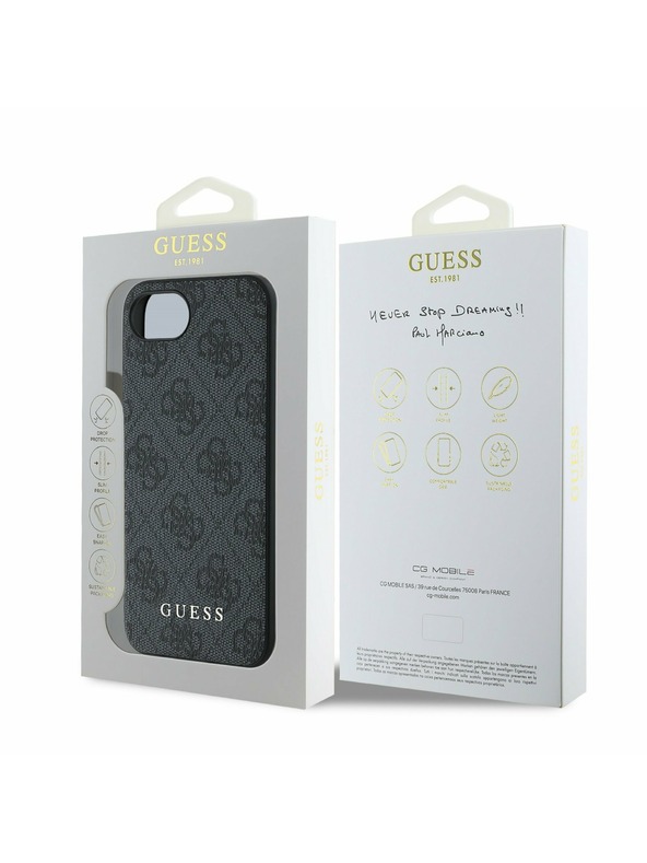 Guess Guess 4G Charm Rückseite Hülle für iPhone 16e Ton in Ton Grau