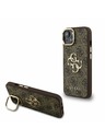 Guess Guess PU 4G Metal Logo Ständer Kamerarahmen Rückseite Hülle für iPhone 15 Braun