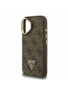 Guess Guess PU 4G Strass Dreieck Logo Ständer Kamerarahmen MagSafe Rückseite Hülle für iPhone 16 Braun
