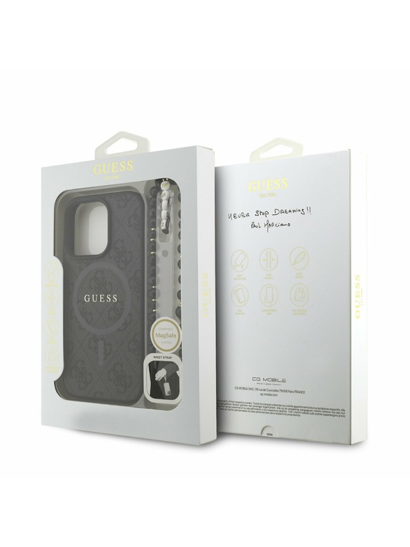 Guess Guess PU Leder 4G Farbiger Ring Strap MagSafe Rückseite Hülle für iPhone 16 Pro Schwarz