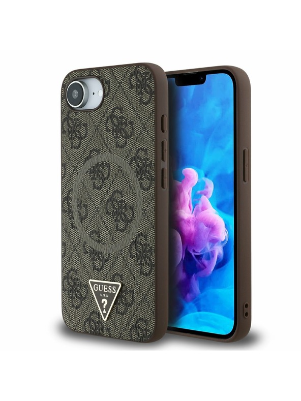 Guess Guess PU 4G Strass Dreieck Metal Logo Rückseite Hülle für iPhone 16e Braun