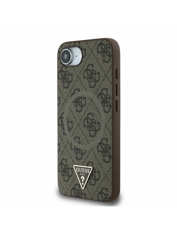 Guess Guess PU 4G Strass Dreieck Metal Logo Rückseite Hülle für iPhone 16e Braun