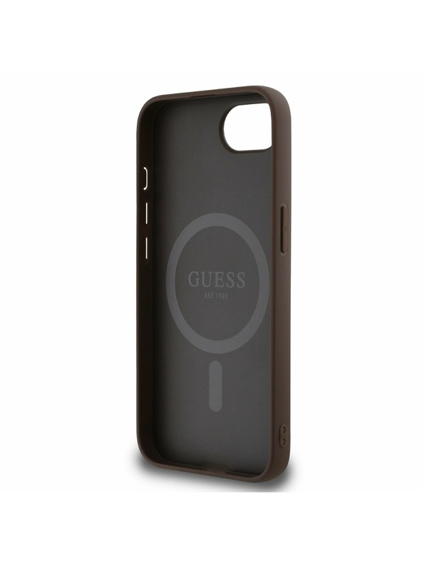 Guess Guess PU 4G Strass Dreieck Metal Logo Rückseite Hülle für iPhone 16e Braun