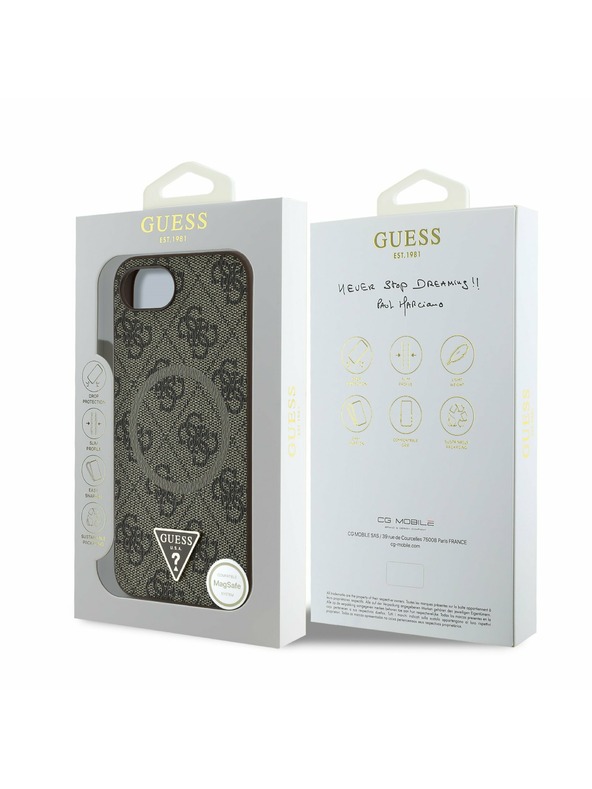 Guess Guess PU 4G Strass Dreieck Metal Logo Rückseite Hülle für iPhone 16e Braun