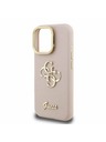 Guess Guess PU Genarbtes 4G Logo Ständer Kamerarahmen Rückseite Hülle für iPhone 16 Pro Pink