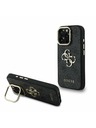 Guess Guess PU 4G Metal Logo Ständer Kamerarahmen Rückseite Hülle für iPhone 16 Pro Max Schwarz
