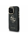 Guess Guess PU 4G Metal Logo Ständer Kamerarahmen Rückseite Hülle für iPhone 16 Pro Max Schwarz