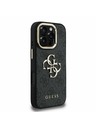 Guess Guess PU 4G Metal Logo Ständer Kamerarahmen Rückseite Hülle für iPhone 16 Pro Max Schwarz