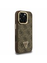 Guess Guess PU 4G Strass Dreieck Logo Ständer Kamerarahmen MagSafe Rückseite Hülle für iPhone 16 Pro Max Braun
