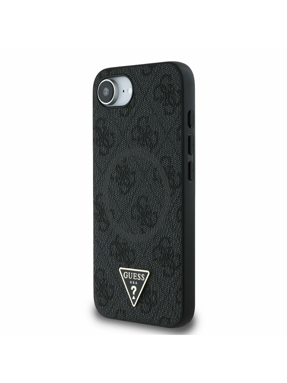 Guess Guess PU 4G Strass Dreieck Metal Logo Rückseite Hülle für iPhone 16e Schwarz