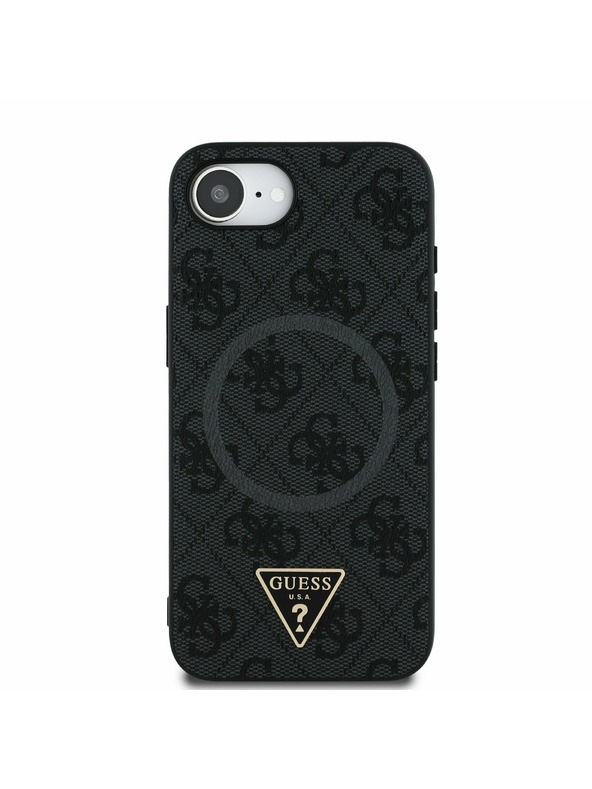 Guess Guess PU 4G Strass Dreieck Metal Logo Rückseite Hülle für iPhone 16e Schwarz