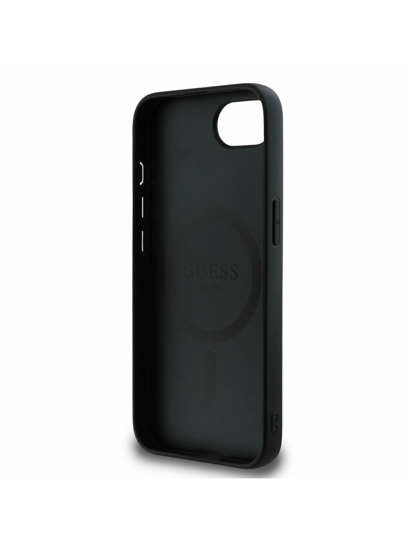 Guess Guess PU 4G Strass Dreieck Metal Logo Rückseite Hülle für iPhone 16e Schwarz