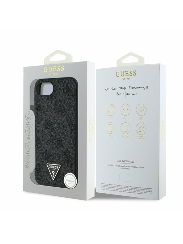 Guess Guess PU 4G Strass Dreieck Metal Logo Rückseite Hülle für iPhone 16e Schwarz