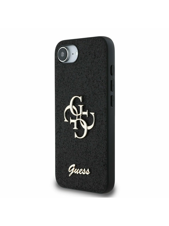 Guess Guess PU Fixed Glitter 4G Metal Logo Rückseite Hülle für iPhone 16e Schwarz