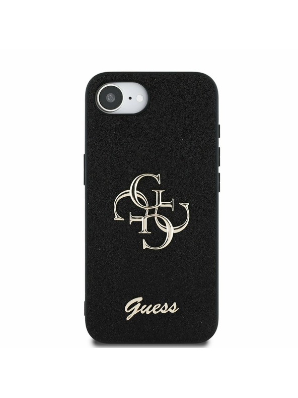 Guess Guess PU Fixed Glitter 4G Metal Logo Rückseite Hülle für iPhone 16e Schwarz