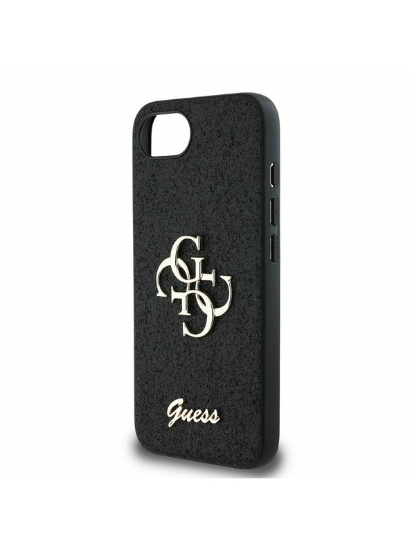 Guess Guess PU Fixed Glitter 4G Metal Logo Rückseite Hülle für iPhone 16e Schwarz