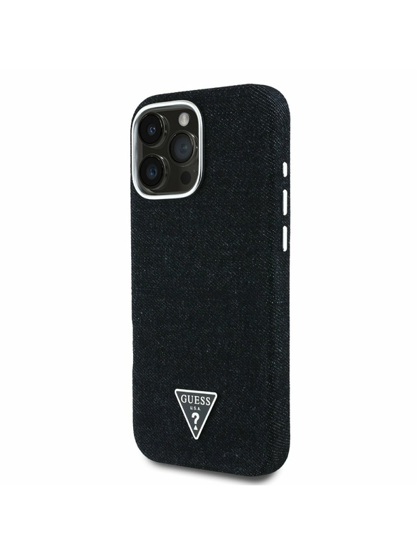Guess Guess Denim Dreieck Logo MagSafe Rückseite Hülle für iPhone 16 Pro Schwarz