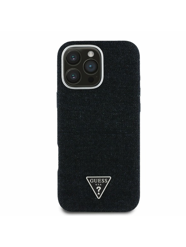 Guess Guess Denim Dreieck Logo MagSafe Rückseite Hülle für iPhone 16 Pro Schwarz