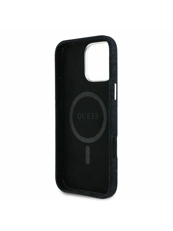 Guess Guess Denim Dreieck Logo MagSafe Rückseite Hülle für iPhone 16 Pro Schwarz