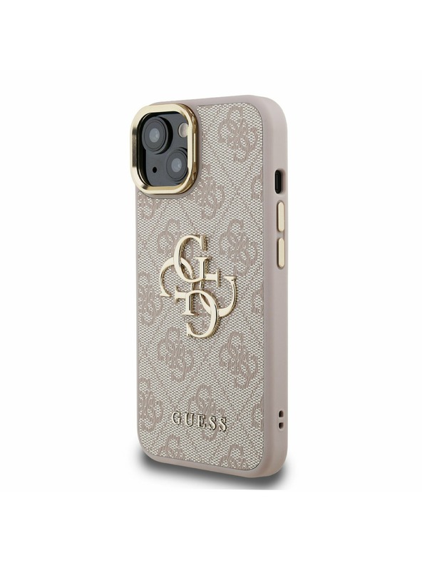 Guess Guess PU 4G Metal Logo Ständer Kamerarahmen Rückseite Hülle für iPhone 13 Pink