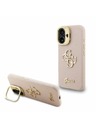 Guess Guess PU Genarbtes 4G Logo Ständer Kamerarahmen Rückseite Hülle für iPhone 16 Pink