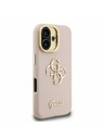 Guess Guess PU Genarbtes 4G Logo Ständer Kamerarahmen Rückseite Hülle für iPhone 16 Pink