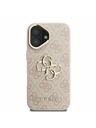 Guess Guess PU 4G Metal Logo Ständer Kamerarahmen Rückseite Hülle für iPhone 16 Pink