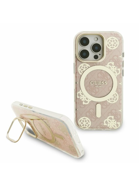 Guess Guess PC/TPU Verchromter Ständer Kamerarahmen MagSafe Rückseite Hülle mit auswechselbarem Hintergrund für iPhone 16 Pro