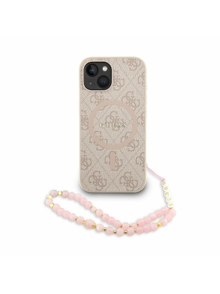 Guess Guess PU Leder 4G Farbiger Ring Strap MagSafe Rückseite Hülle für iPhone 13 Pink