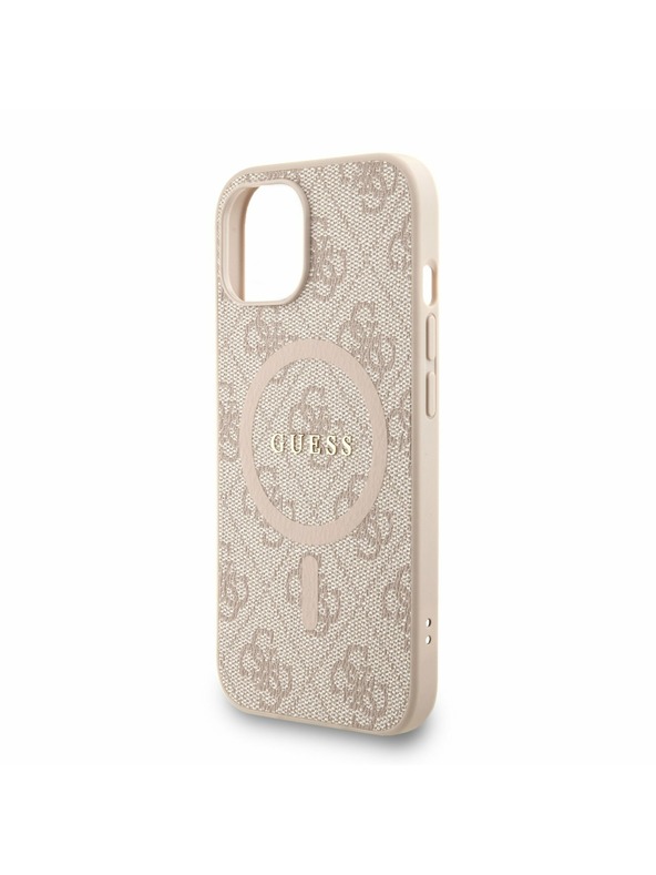 Guess Guess PU Leder 4G Farbiger Ring Strap MagSafe Rückseite Hülle für iPhone 13 Pink