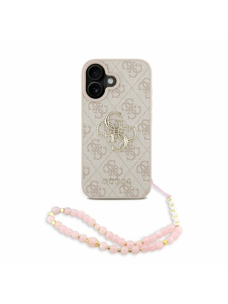 Guess Guess PU 4G Metal Logo Strap Rückseite Hülle für iPhone 16 Pink