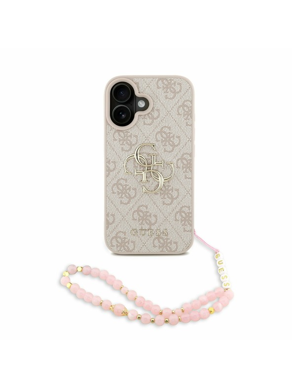 Guess Guess PU 4G Metal Logo Strap Rückseite Hülle für iPhone 16 Pink