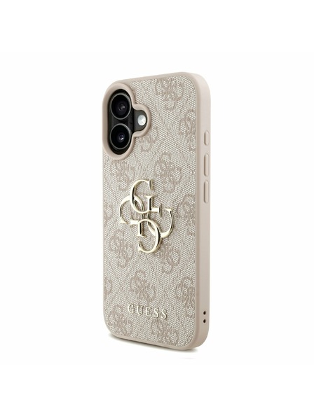 Guess Guess PU 4G Metal Logo Strap Rückseite Hülle für iPhone 16 Pink