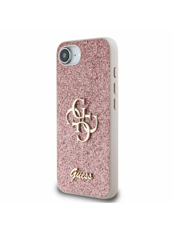 Guess Guess PU Fixed Glitter 4G Metal Logo Rückseite Hülle für iPhone 16e Pink