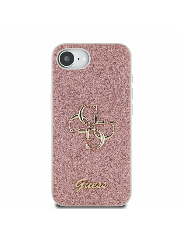 Guess Guess PU Fixed Glitter 4G Metal Logo Rückseite Hülle für iPhone 16e Pink