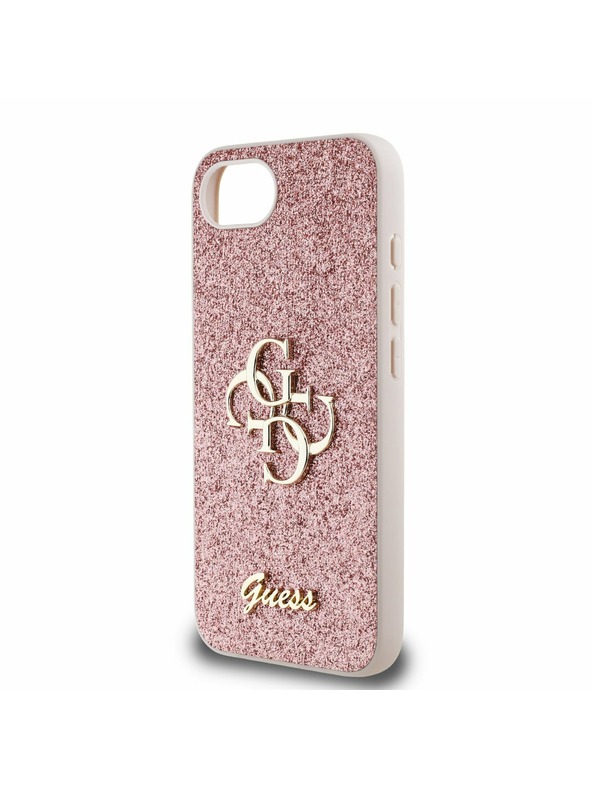 Guess Guess PU Fixed Glitter 4G Metal Logo Rückseite Hülle für iPhone 16e Pink
