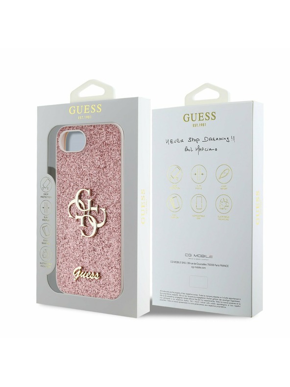 Guess Guess PU Fixed Glitter 4G Metal Logo Rückseite Hülle für iPhone 16e Pink