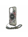 Guess Guess IML Flowers Pearl Strap MagSafe Rückseite Hülle für iPhone 16 Pro Max Schwarz