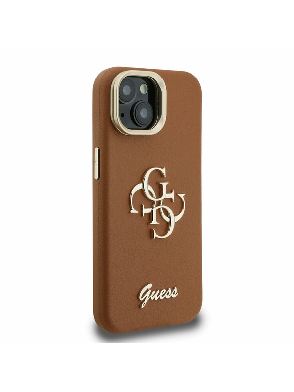 Guess Guess PU Grained 4G Logo Stand Kamera Rahmen Rückseite Hülle für iPhone 13 Brown